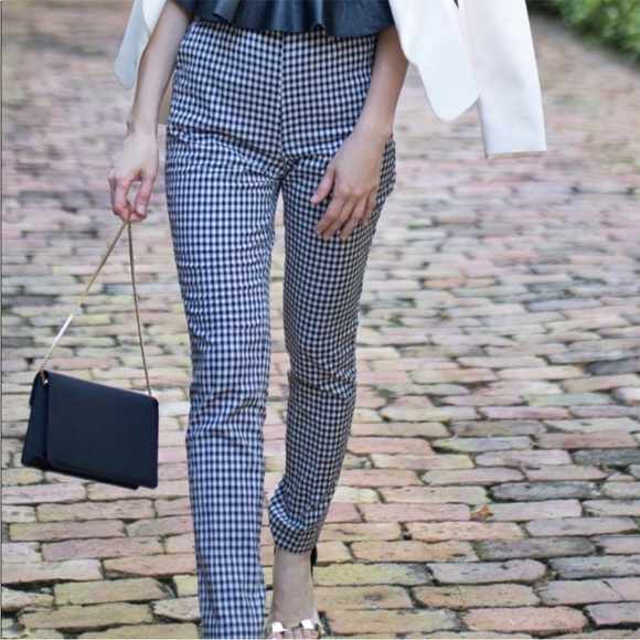 ZARA | Blue and white plaid high waisted pants - Picture 1 of 8